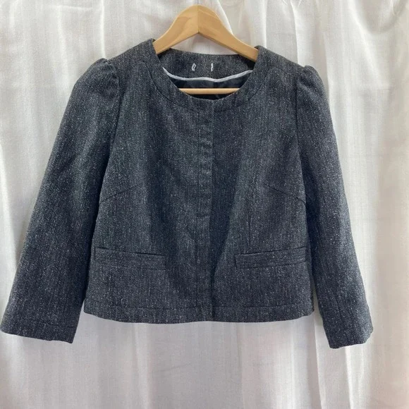 Women's Tweed Cropped Blazer Jacket with Puff Sleeves Small Classic Old Money - Picture 1 of 6